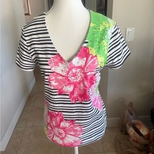 Striped Floral V-Neck Women's Top